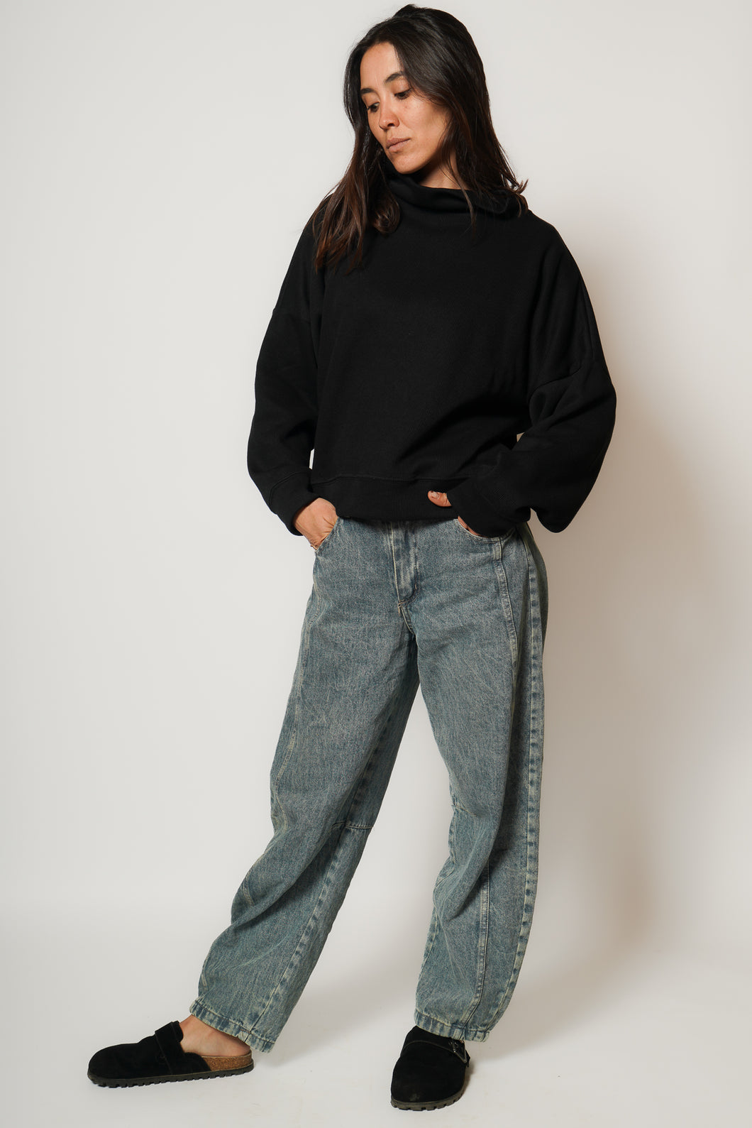 Poleron Crop - Tela Tejida Negro